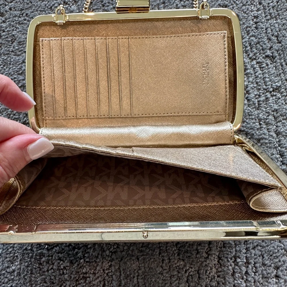 Michael Kors Gold Metallic Crossbody Clutch